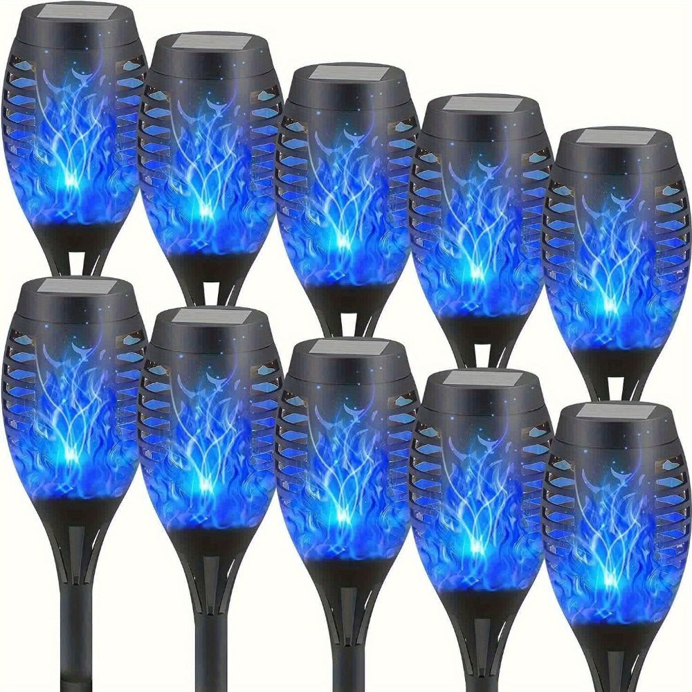 Solar Torch Lights Flickering Flame Outdoor – Auto On/Off Dancing Flame Solar Garden Lights IP54 Waterproof | Landscape Pathway Torch for Garden, Yard, Patio & Christmas Decoration | 6/8/12pcs Blue