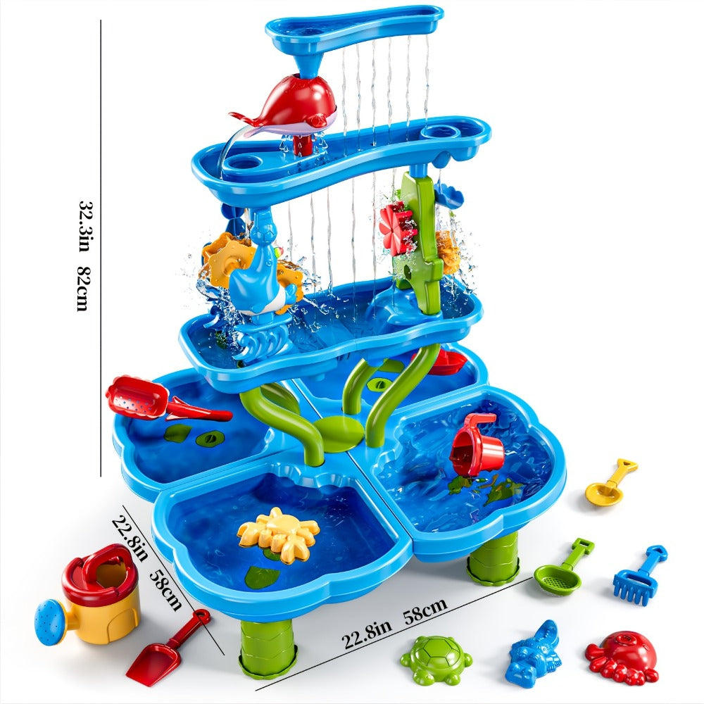 Kids Water and Sand Play Table with Double-Sided Waterfall and Beach Zone