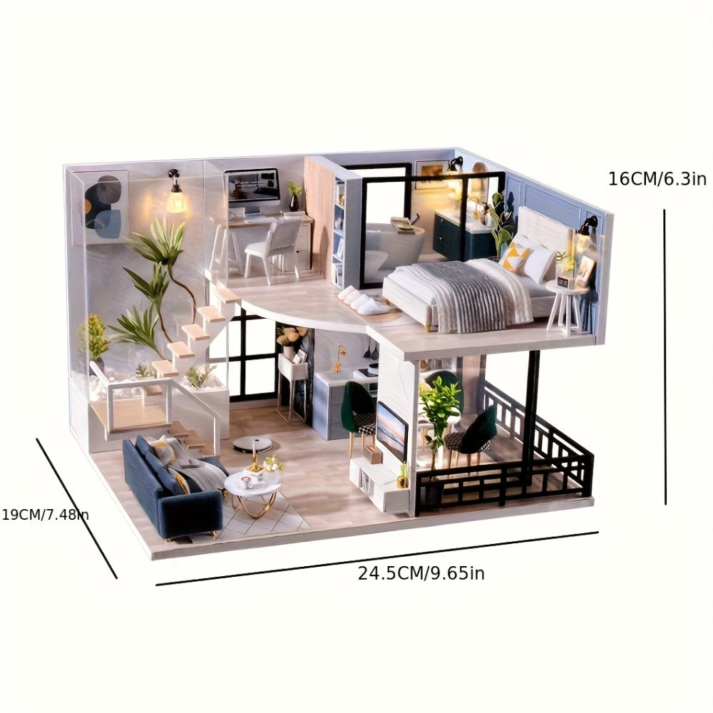 Two-Story Wooden Cottage 3D Puzzle Kit with Furniture and Tools
