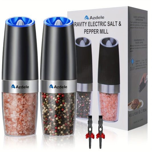 Electric Salt and Pepper Grinder Set with Gravity Activation and LED Light, Black 2-Pack