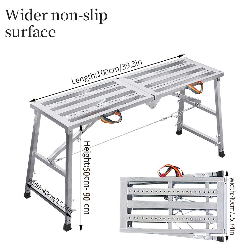 Folding Scaffold Step Stool Adjustable Height 39-79" Portable Steel Work Platform 1300 lb Capacity for Home Renovation Painting Car Washing RV Cleaning