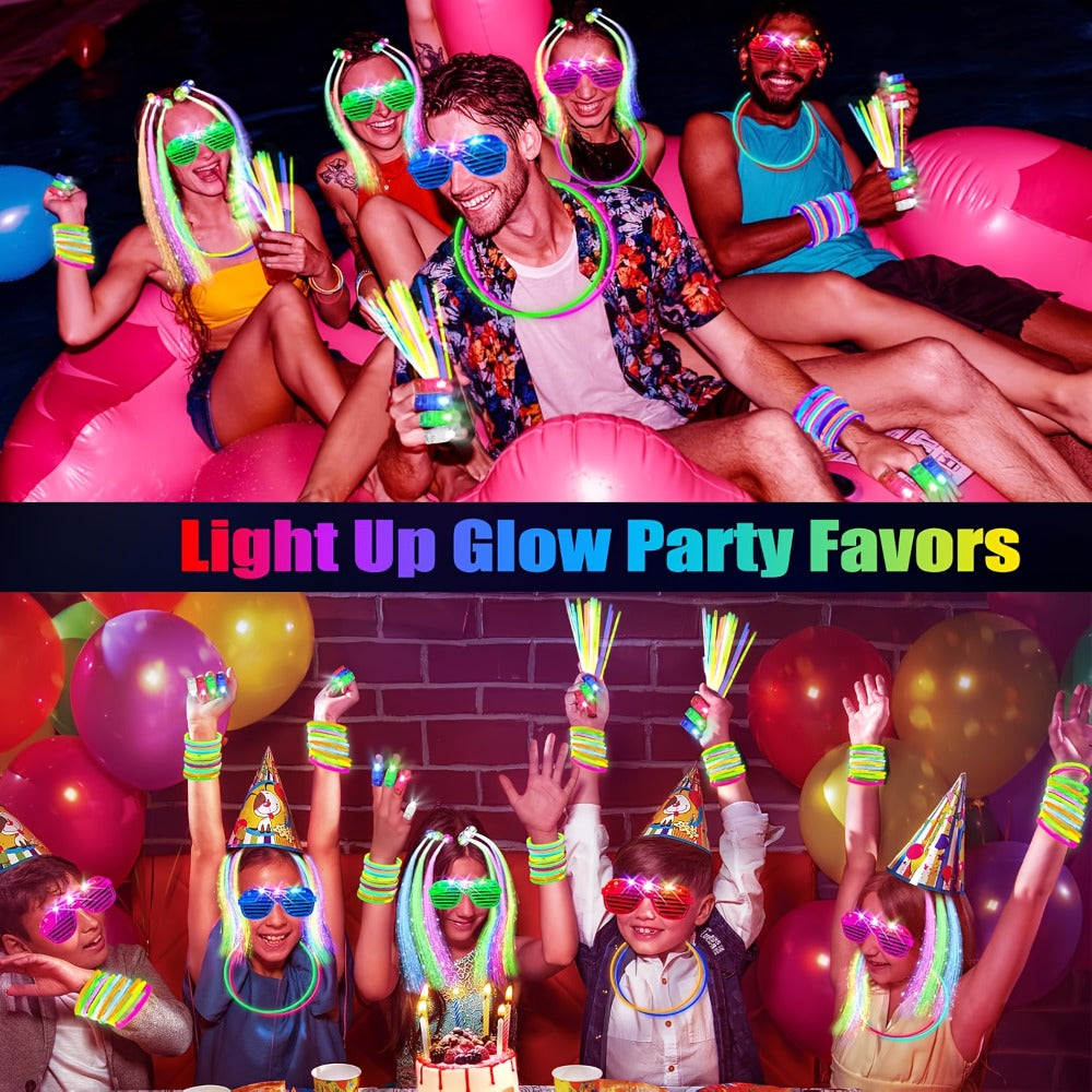 Glow Party Supplies 120-Piece Set with LED Glasses & Glow Accessories