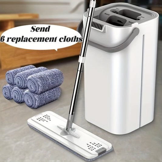 Flat Mop and Bucket Set with Hands-Free Wringer & 6 Microfiber Cloths
