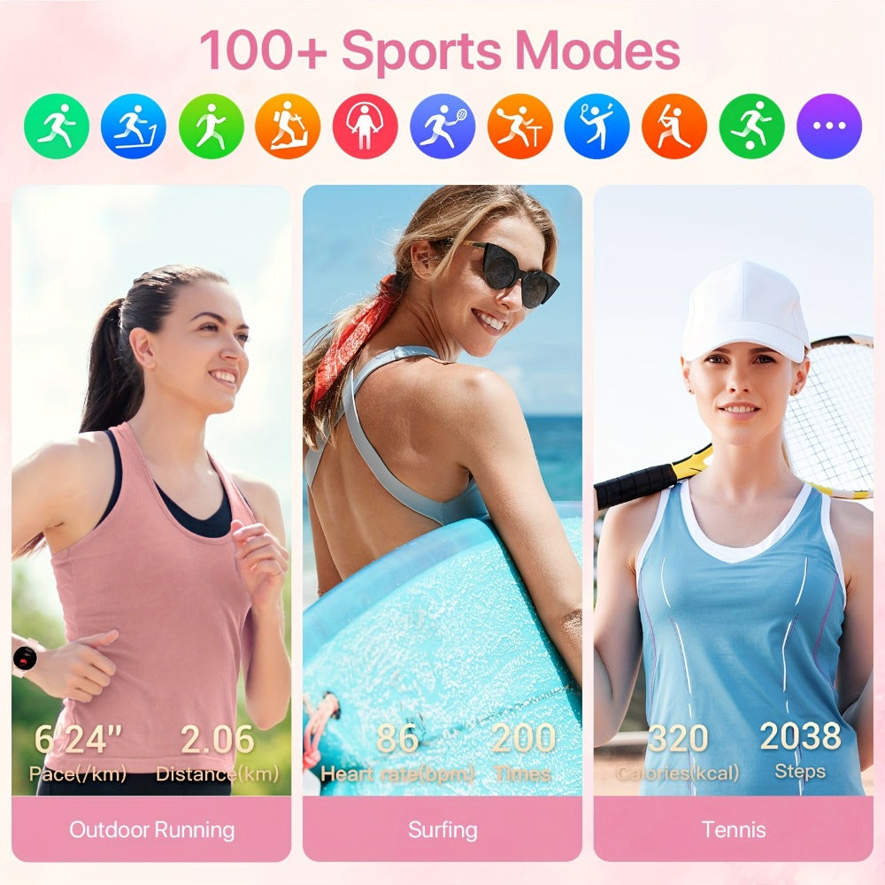 Voice Assistant Smartwatch for Women 1.39" Full Touch – Siri & Google, Wireless Calling, 100+ Sport Modes, Fitness Tracker, Weather, Flashlight, Find Phone, Remote Camera – Pink iPhone & Android