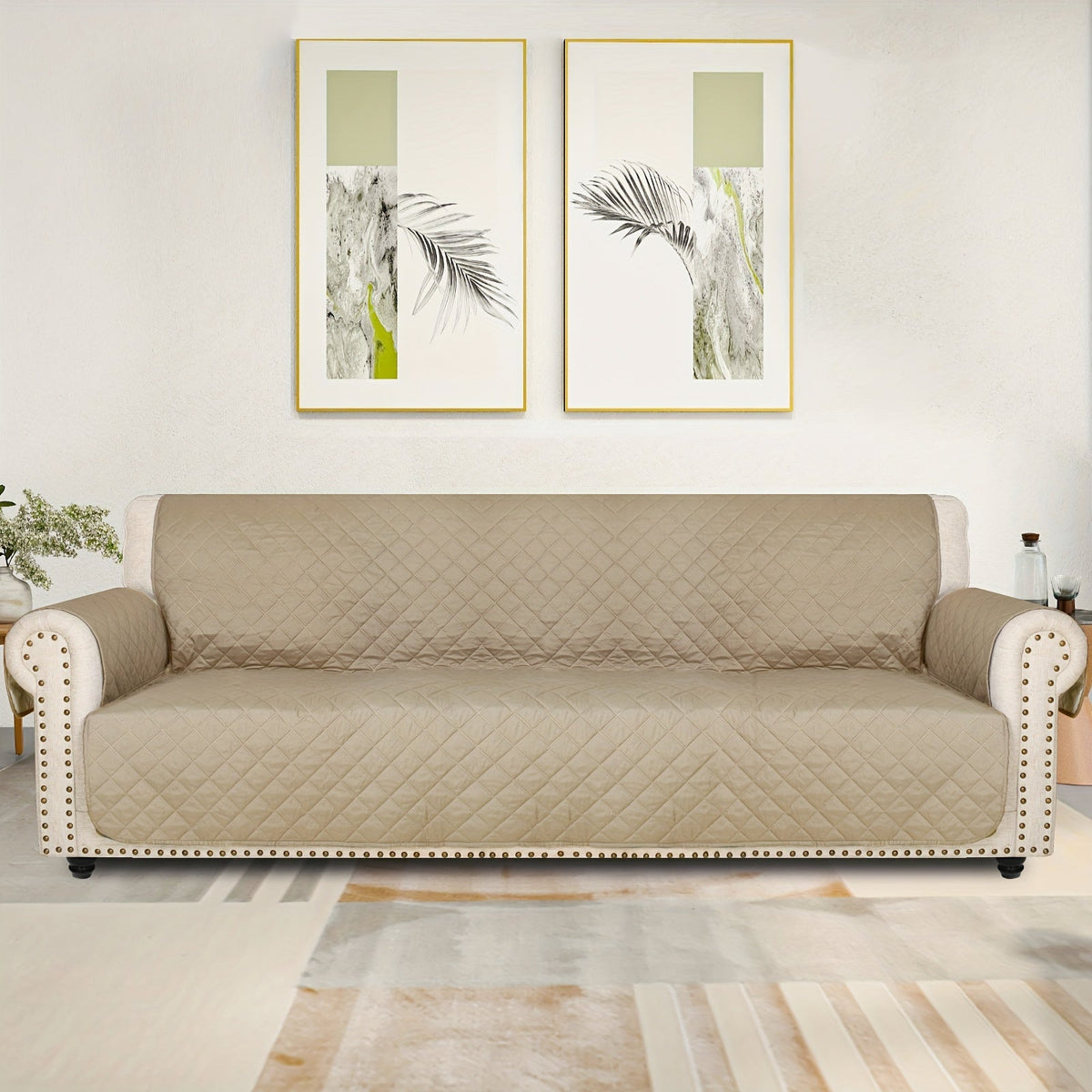 Sofa Slipcover 5-Layer Quilted Thick Sofa Cover Protector Elastic Strap Non-Slip Washable Pet Friendly Universal Fit 3 4 Seater Couch Cover for Living Room - 10 Colors