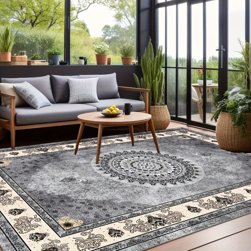 Bohemian Persian Velvet Area Rug Non-Slip Machine Washable – Vintage Floral Paisley Pattern 1000g/m² 100% Polyester Carpet for Living Room & Bedroom – 6 Sizes, High-Traffic Durable
