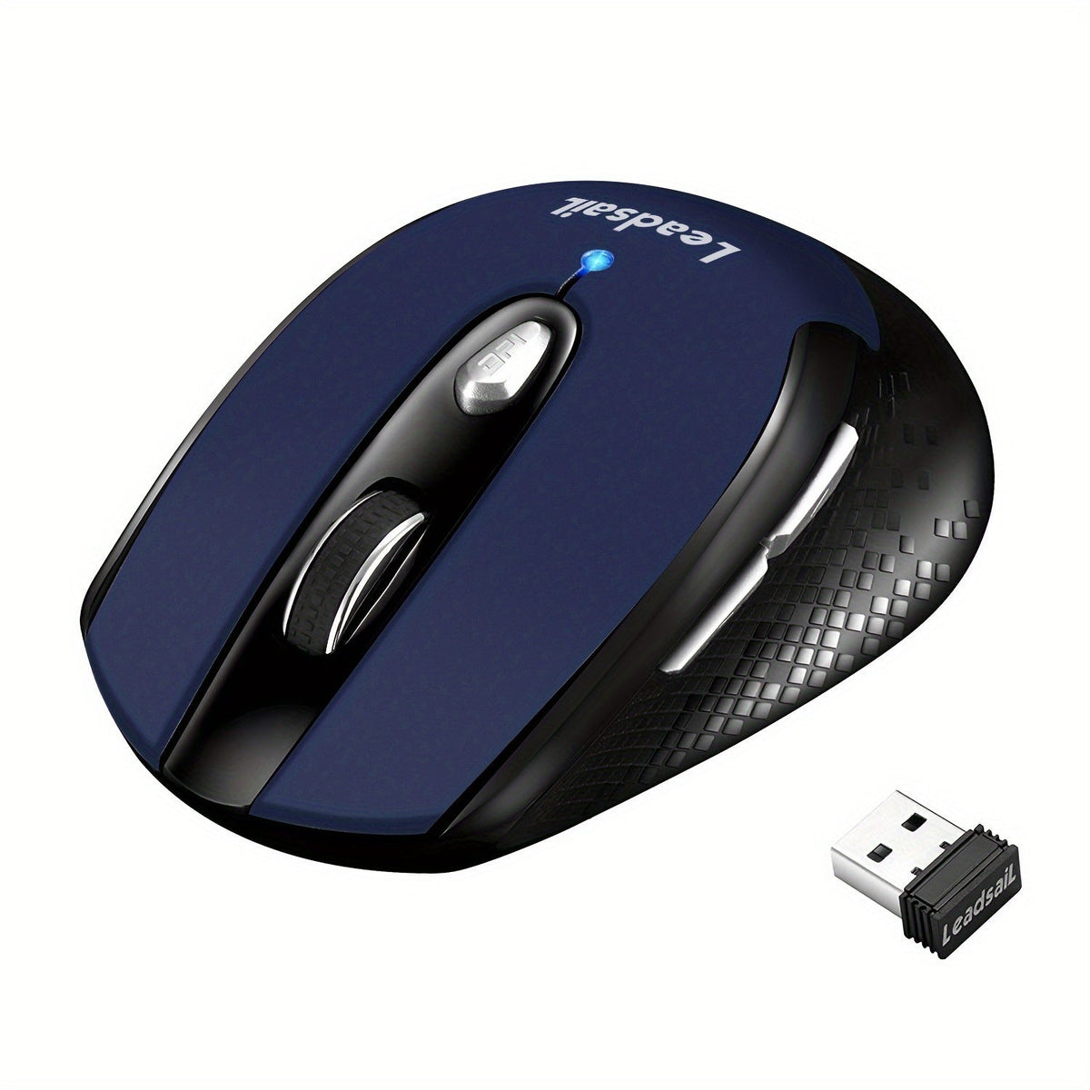 Wireless Ergonomic Mouse 2.4G USB – 6 Buttons, 3-Gear DPI 1200/1400/1600, Left-Side Shortcut Keys, Plug & Play for PC, Mac, Laptop, Office & Home | Dark Blue, Light Blue, Gold