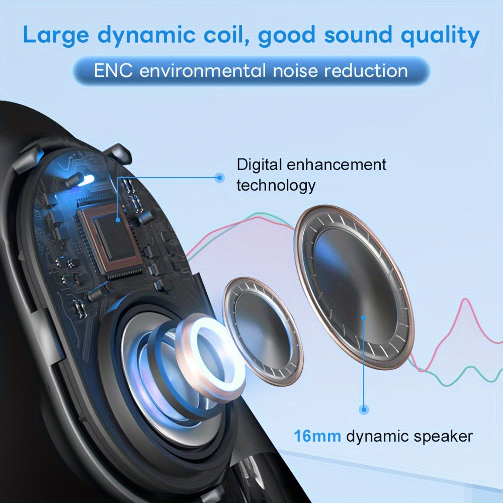 Gionee 90° Suspension Sport Earhook Wireless Earphones, Digital Display Charging Case Noise Cancelling HD Sound, Secure Fit Headphones for Gaming Movies Music Car iPhone Android
