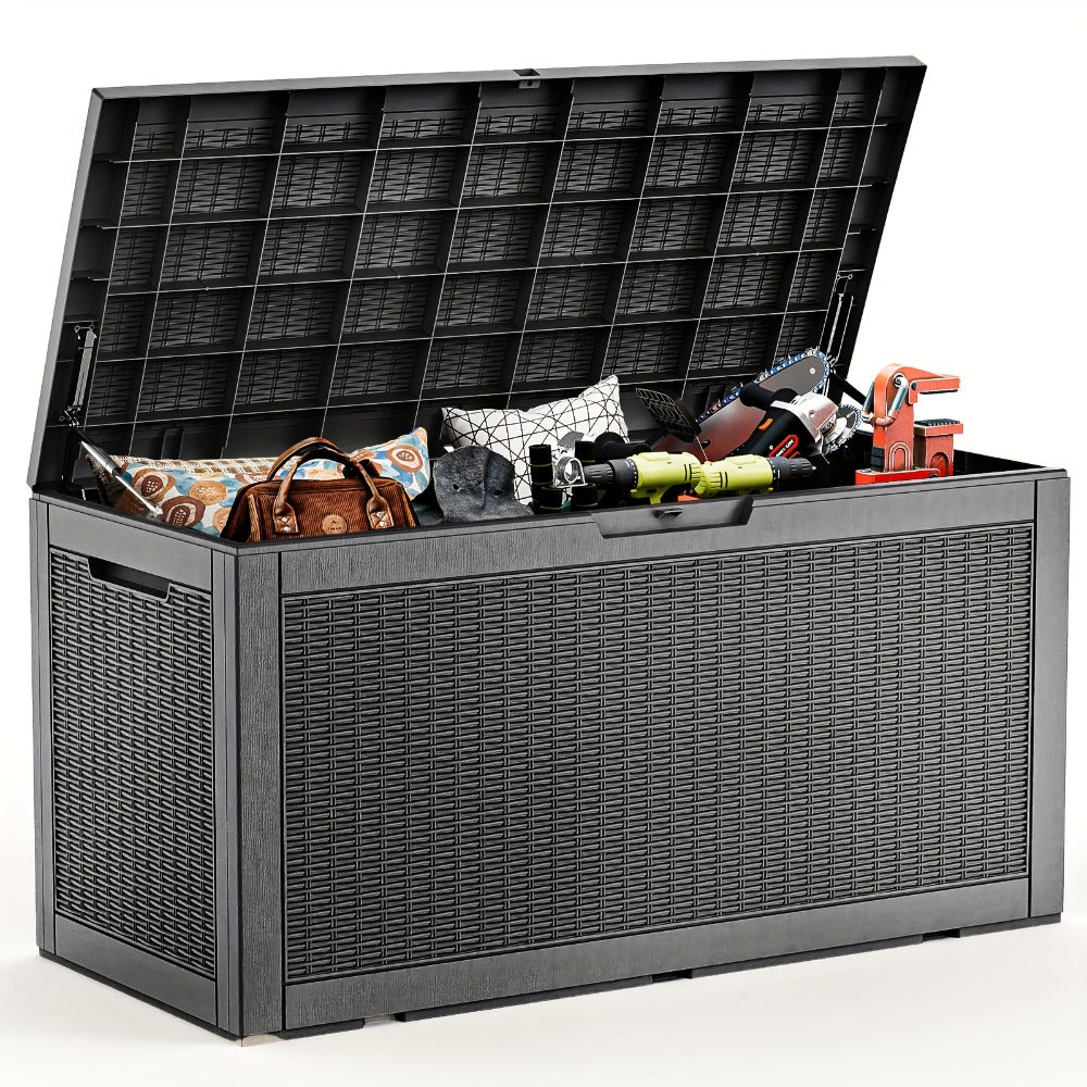 Large Resin Deck Box Lockable Outdoor Storage 80/100 Gallon – 345L UV Protected Weatherproof Patio Storage Box | Sit-On Lid Deck Storage Chest for Pool Accessories, Garden Tools & Outdoor Gear
