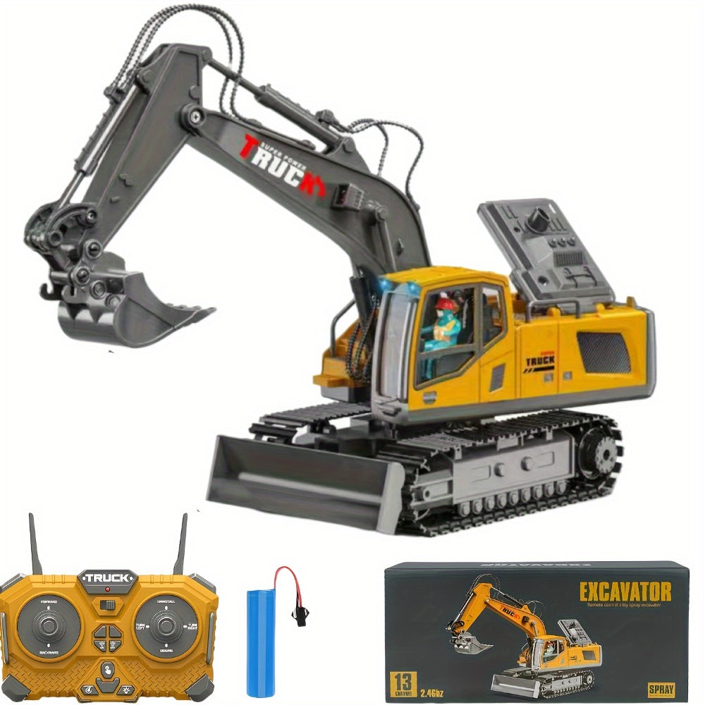 RC Excavator with Metal Shovel, LED Lights, 13CH or 17CH