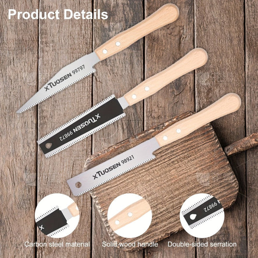 Japanese Pull Saw Set, 3-Piece Double-Sided Fine-Tooth Saws for Woodworking & Trimming