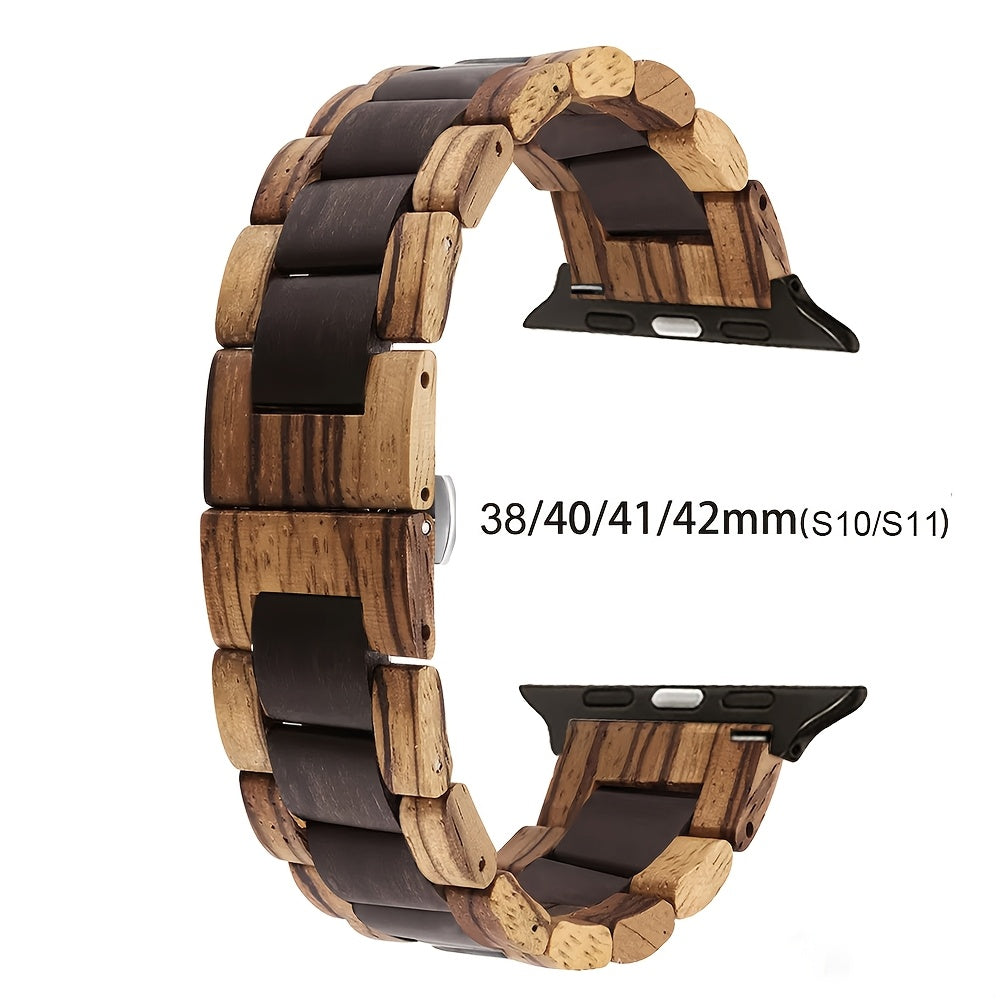 Wood Apple Watch Band Natural Walnut & Blackwood Replacement Strap – Lightweight Adjustable Buckle, Compatible with Apple Watch Series 3–10 SE Ultra 38 40 41 42 44 45 49mm – Dark Brown Black Mixed