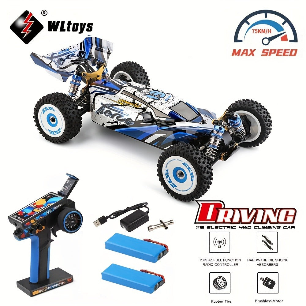 Wltoys 124017 Brushless 4WD RC Car, 75 KM/H Off-Road Drift Racer with 2 Batteries