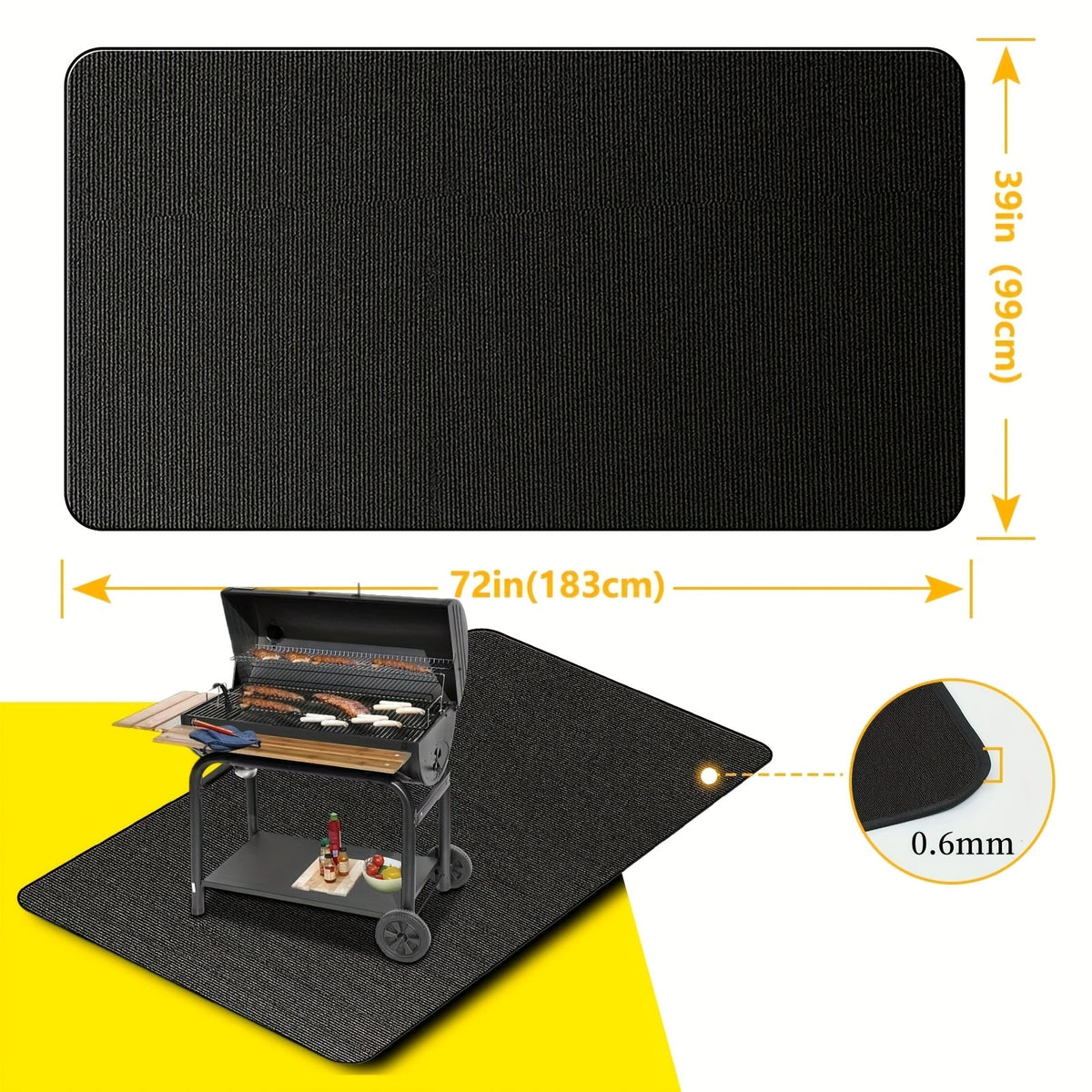 Grill Mat Fire Resistant BBQ Pad – Oversized Under Grill Mat 2000°F Heat Resistant, Waterproof Oil-Resistant Deck Protector for Outdoor Grilling, Fireplace & Fire Pit – 60x48, 72x39, 76x51 Inches