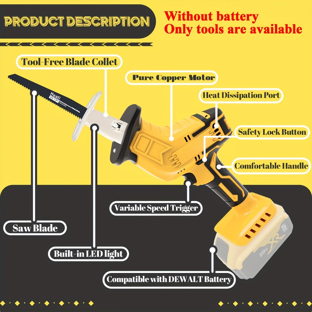 Reciprocating Saw Brushless Cordless for DeWalt 20V Battery – 0-3500 SPM Variable Speed, Tool-Free Blade Change, 4 Saw Blades Included, for Wood, Metal & PVC Cutting (Battery Not Included)