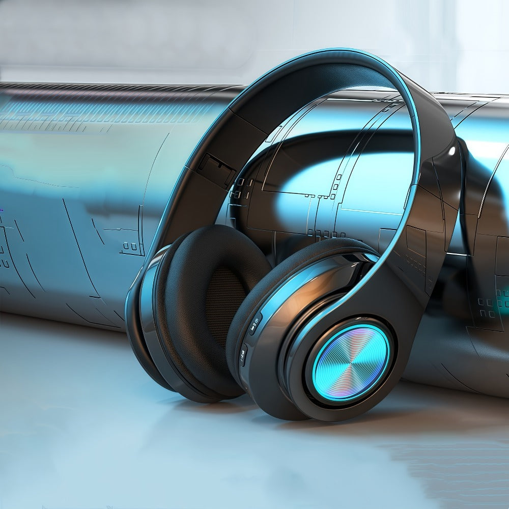 LED Light Over-Ear Wireless Headphones Deep Bass Subwoofer, Active Noise Cancelling Foldable Headset Bluetooth 5.3, Wired & Wireless Dual Mode AUX, USB Rechargeable for Gaming Music Sports