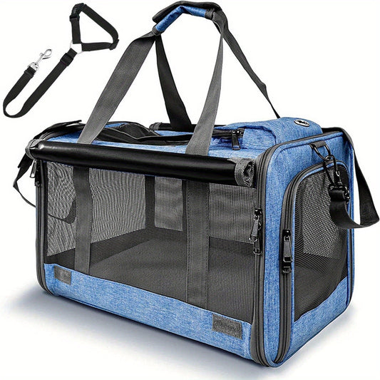 Soft-Sided Pet Carrier, Foldable Nylon Travel Bag with Mesh Panels in Four Colors