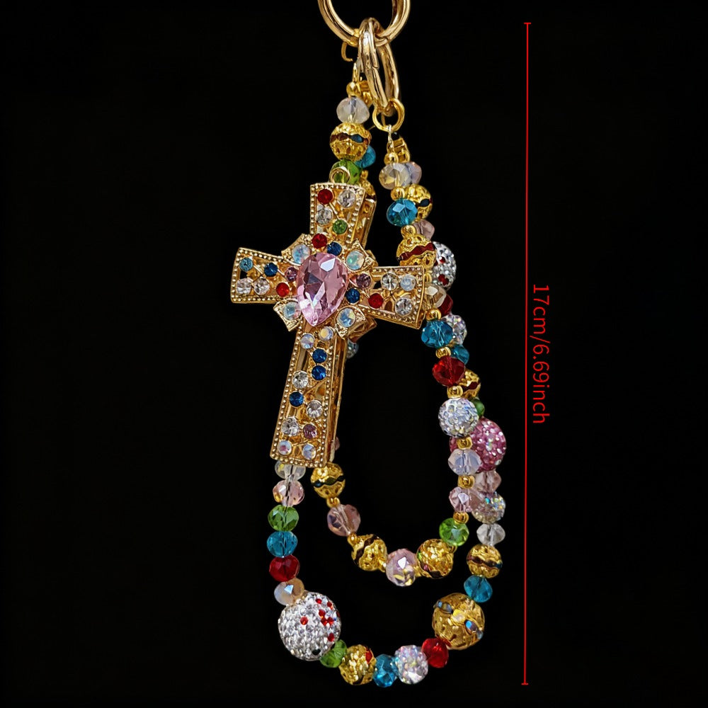 Crystal Cross Phone Chain Keychain Luxury Rhinestone Bling Bag Charm Pendant – Shining Mini Bag Chain Fashion Accessory for Women Colorful Glamour Jewelry Gift