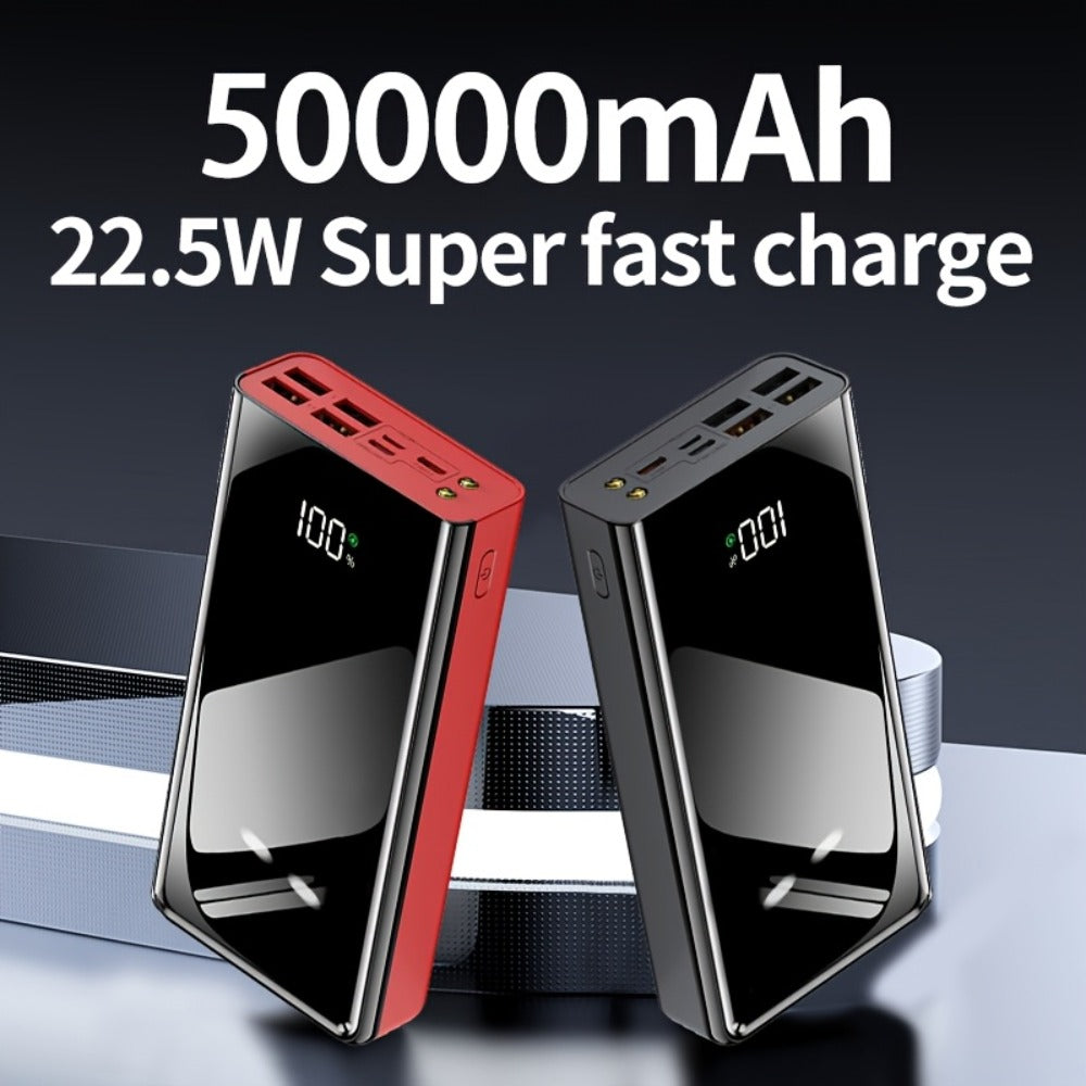50000mAh High Capacity Power Bank Portable Charger LED Display USB-C Micro USB Fast Charging Multi-Port Emergency Backup Battery for iPhone Android Camping Outdoor Travel Black Red
