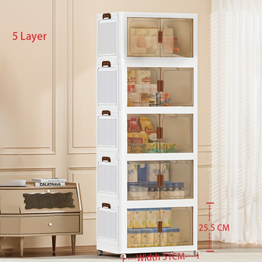 Foldable Storage Cabinet with Door – Multi-Layer Stackable Storage Box for Shoes, Clothes & Books | Large Closet Organizer for Bedroom, Bathroom, Kitchen, Office & Wardrobe