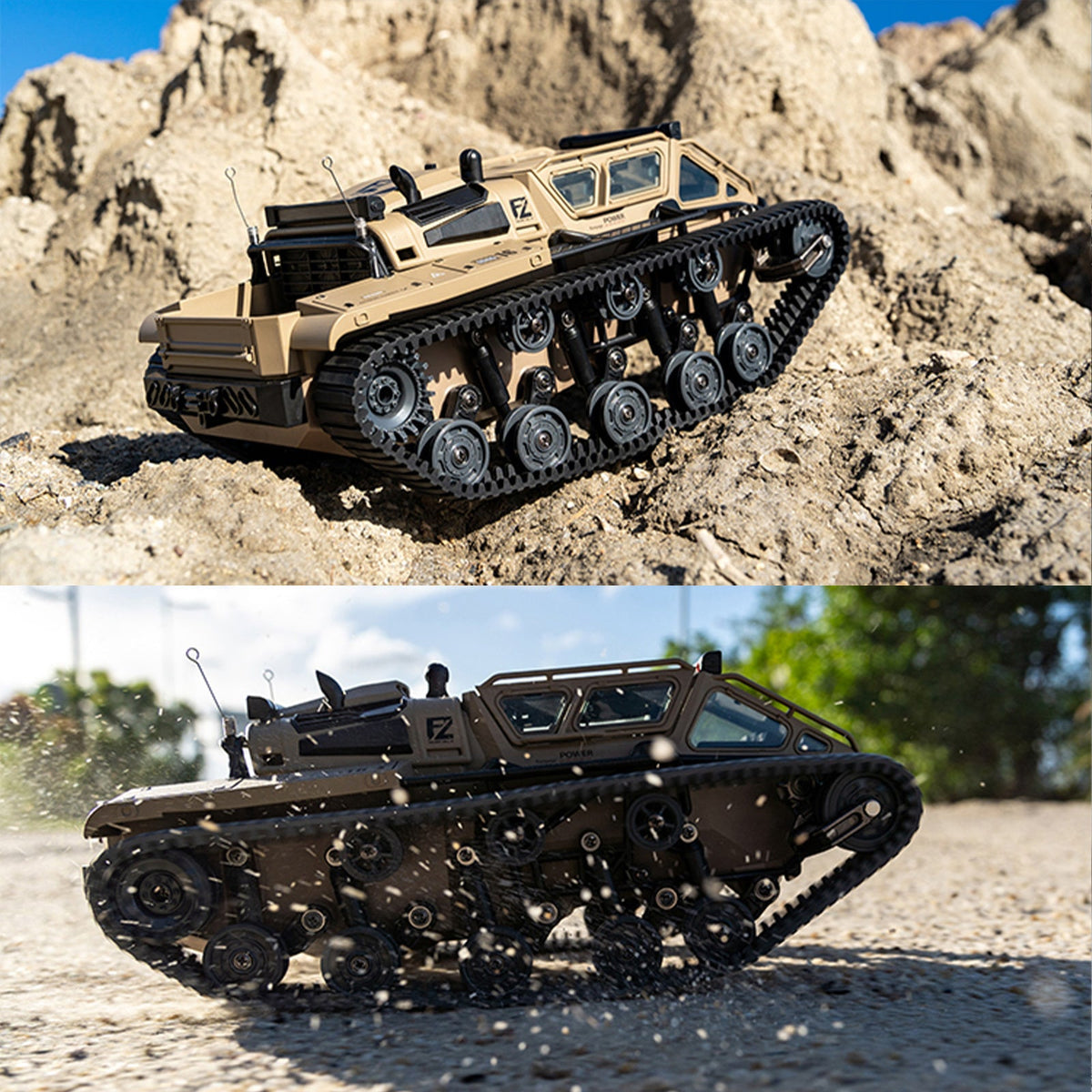 Full-Proportional RC Tracked Tank with LED Lights, Alloy Body Military Vehicle, Grey or Brown
