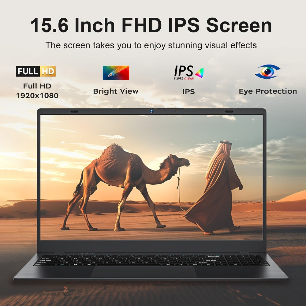 15.6 Inch Ultra-Thin Laptop, Intel Pentium 6500Y, 8GB RAM 256GB SSD, 4K Dual-Screen Support, Quad Stereo Speakers, Type-C PD Fast Charging – Lightweight Office & Entertainment Notebook PC