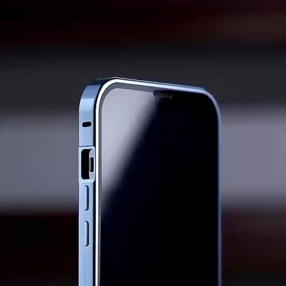 Clear Back Privacy iPhone Case with Metal Frame & Magnetic Double-Sided Tempered Glass – Anti-Peep Anti-Spy Transparent Cover for iPhone 12 13 14 15 16 Pro Max Plus, Wireless Charging Compatible