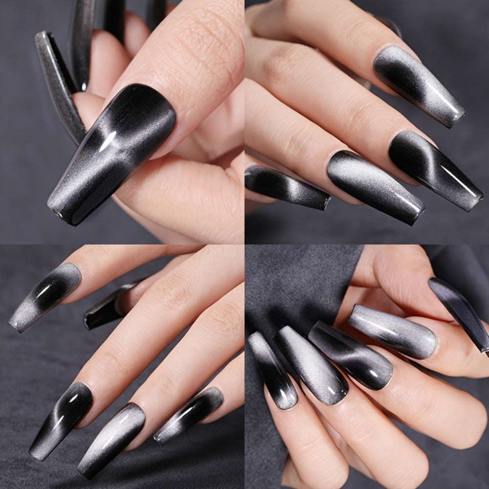 Cat Eye Gel Nail Polish Magnetic 8pcs Aurora Glitter Black Crystal Semi-Permanent — 3D Light-Shifting Nail Art Gel No Base Color Required 0.24oz LED UV Salon Home Manicure
