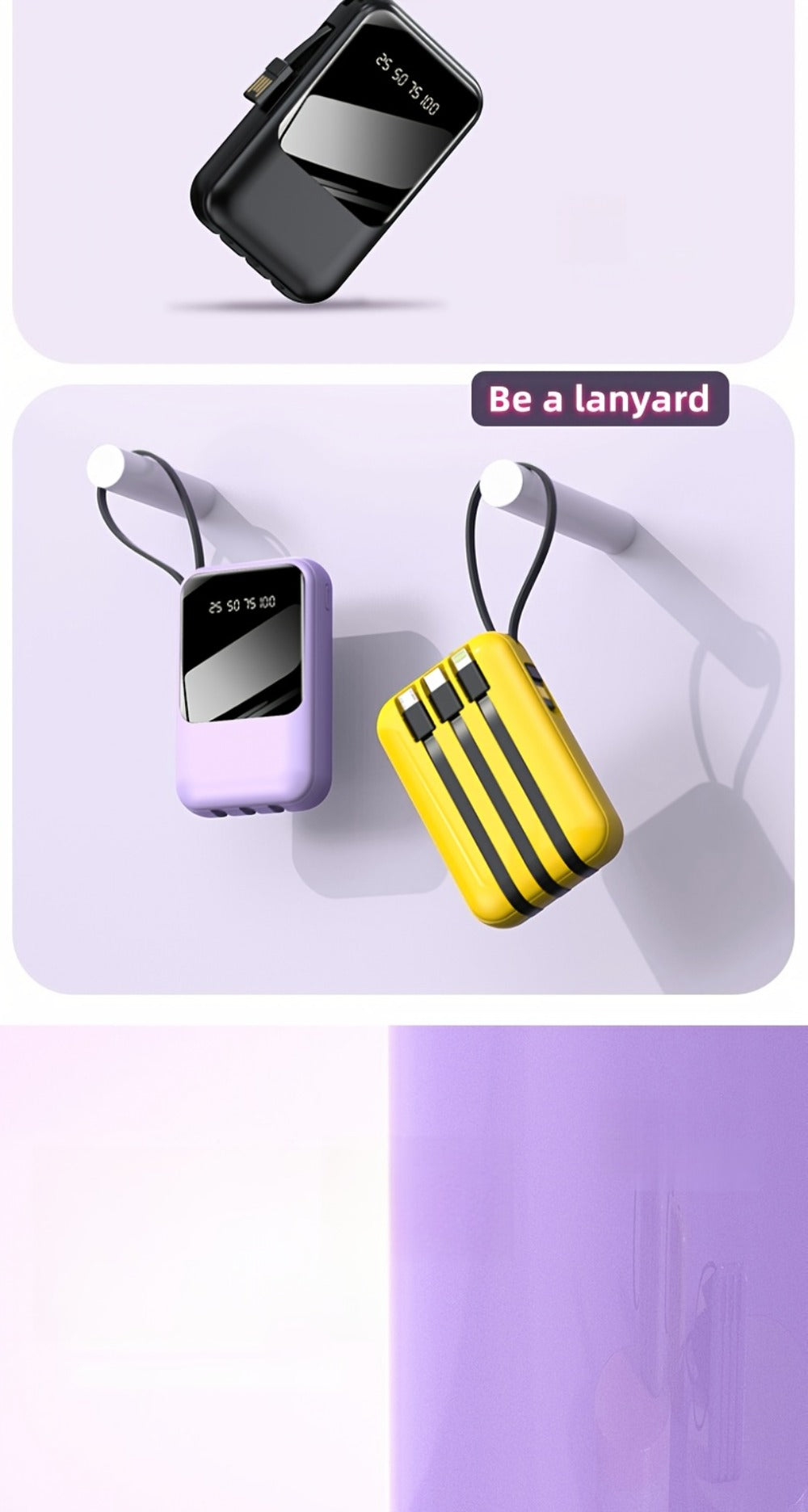 10000mAh Mini Power Bank with Built-in 4 Cables – 22.5W Super Fast Charging, LED Display, Cute Portable Charger for iPhone, Android, Samsung & Travel, Ultra-Compact Battery Pack with LED Light