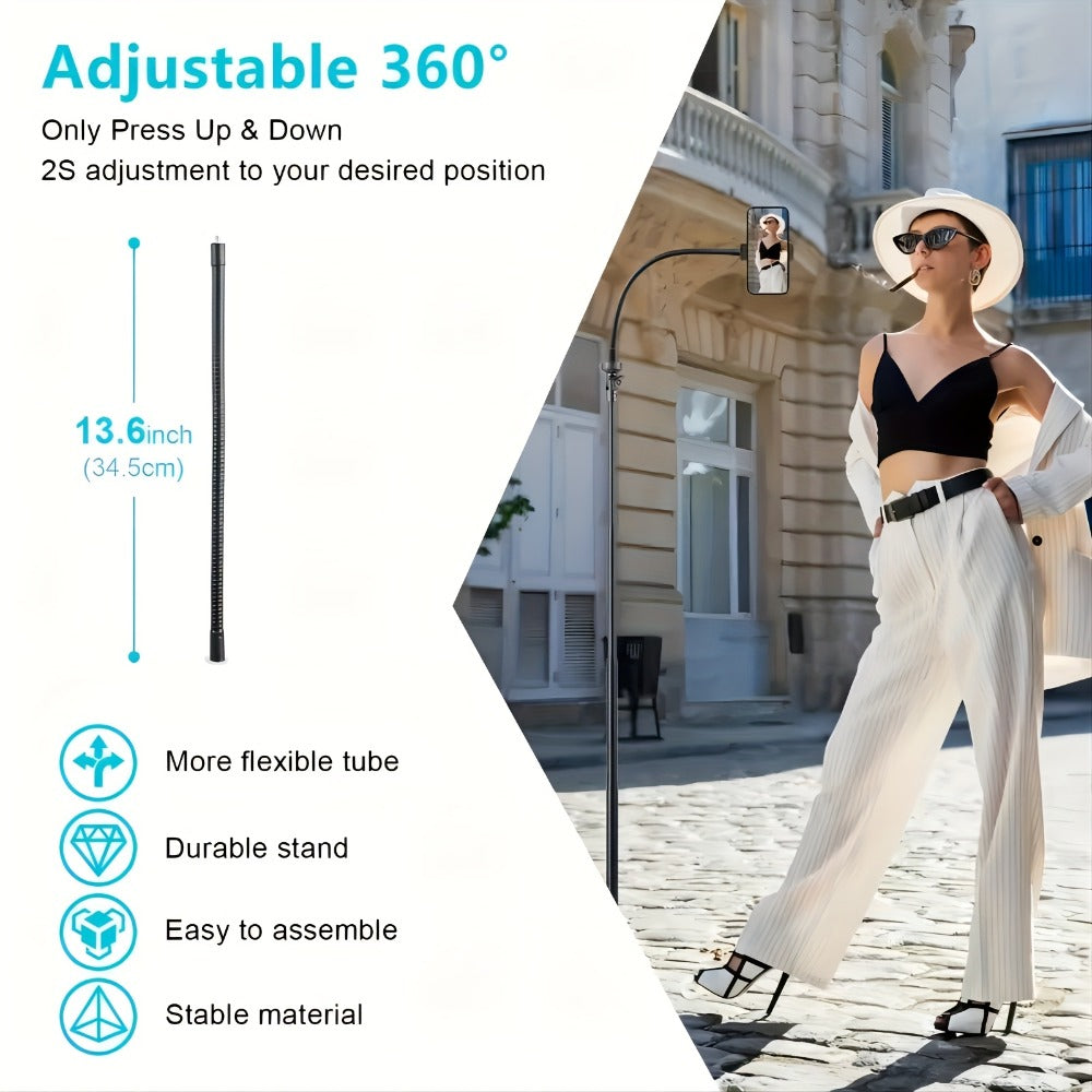 63 Inch Gooseneck Phone Tripod Adjustable with 360° Flexible Neck & Universal Phone Holder – Portable Camera Stand for Content Creators, Vlogging, Live Streaming, Selfie & Filming, iPhone & Android