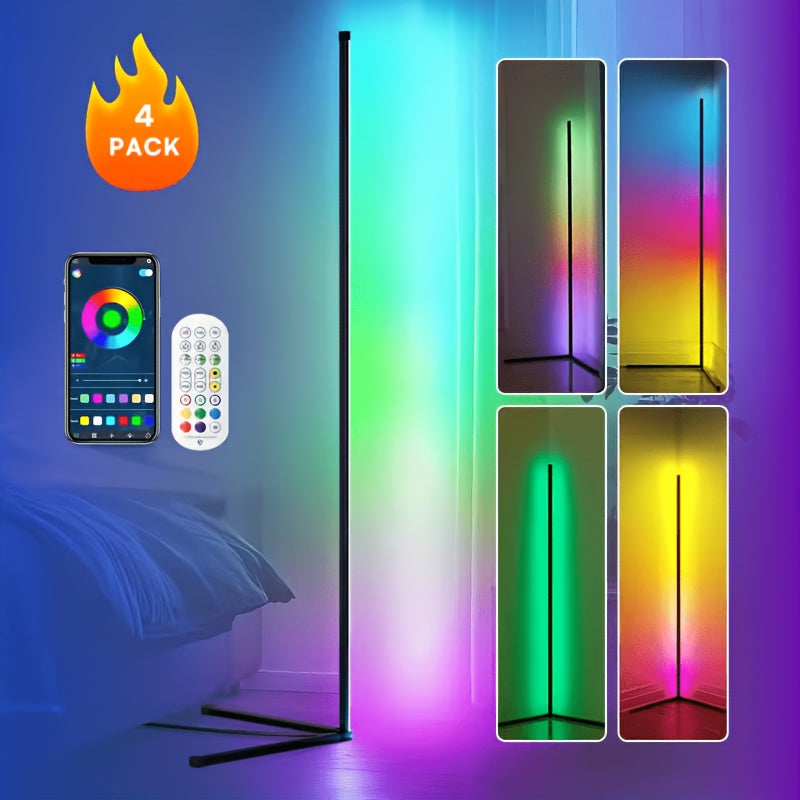 RGB Smart Floor Lamp 56 Inch – 16 Million DIY Color Changing with App & Remote Control, Music Sync, 4 Modes, USB Powered for Game Room, Christmas & Halloween Decor (1, 2 or 4 Pack)