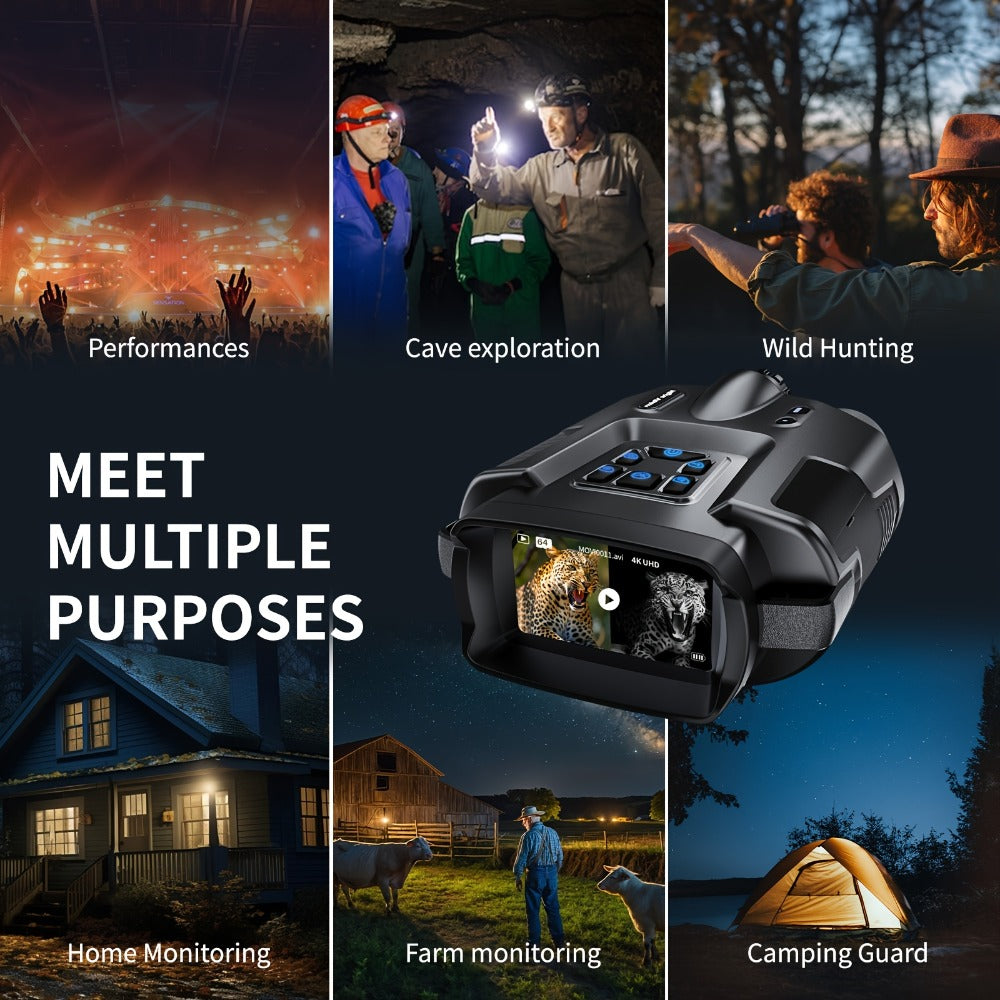 Night Vision Binoculars 4K Digital Infrared, 8x Digital Zoom 5x Optical Zoom, 5000mAh Battery, 3-inch HD Display, 64GB Card, Tactical Flashlight, for Hunting Wildlife Surveillance Outdoor