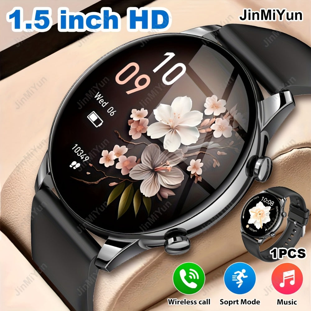 Remote Photo Capture Smartwatch 1.5 Inch Full Touch Screen Wireless Calling Music Playback Multiple Sport Modes Heart Rate Blood Oxygen Sleep Activity Tracker Message Alerts Outdoor Fitness Watch Men Women Black Silver Gold Pink