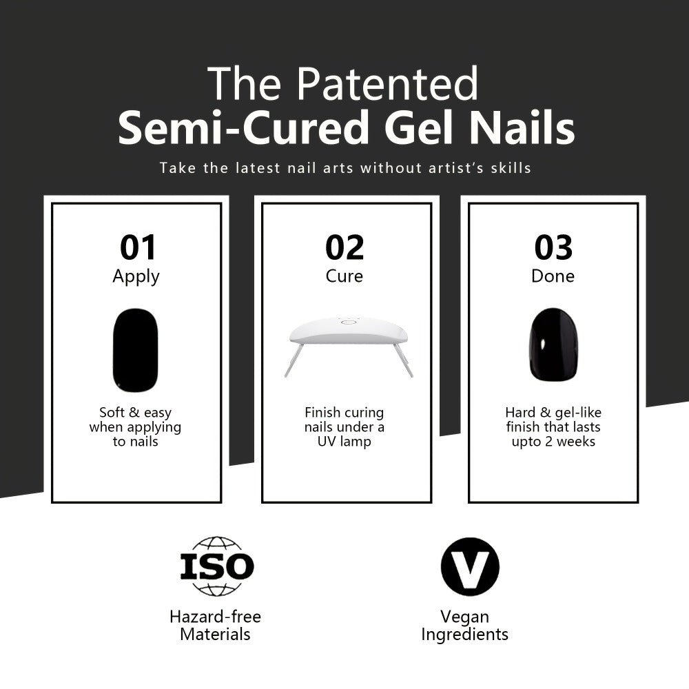 Gel Nail Art Kit Semi-Cured Nail Stickers 20 Designs with Portable UV Lamp Full Coverage Soft Gel Nail Patches Nude Nail Wraps for Women Party Birthday Gift Home Manicure