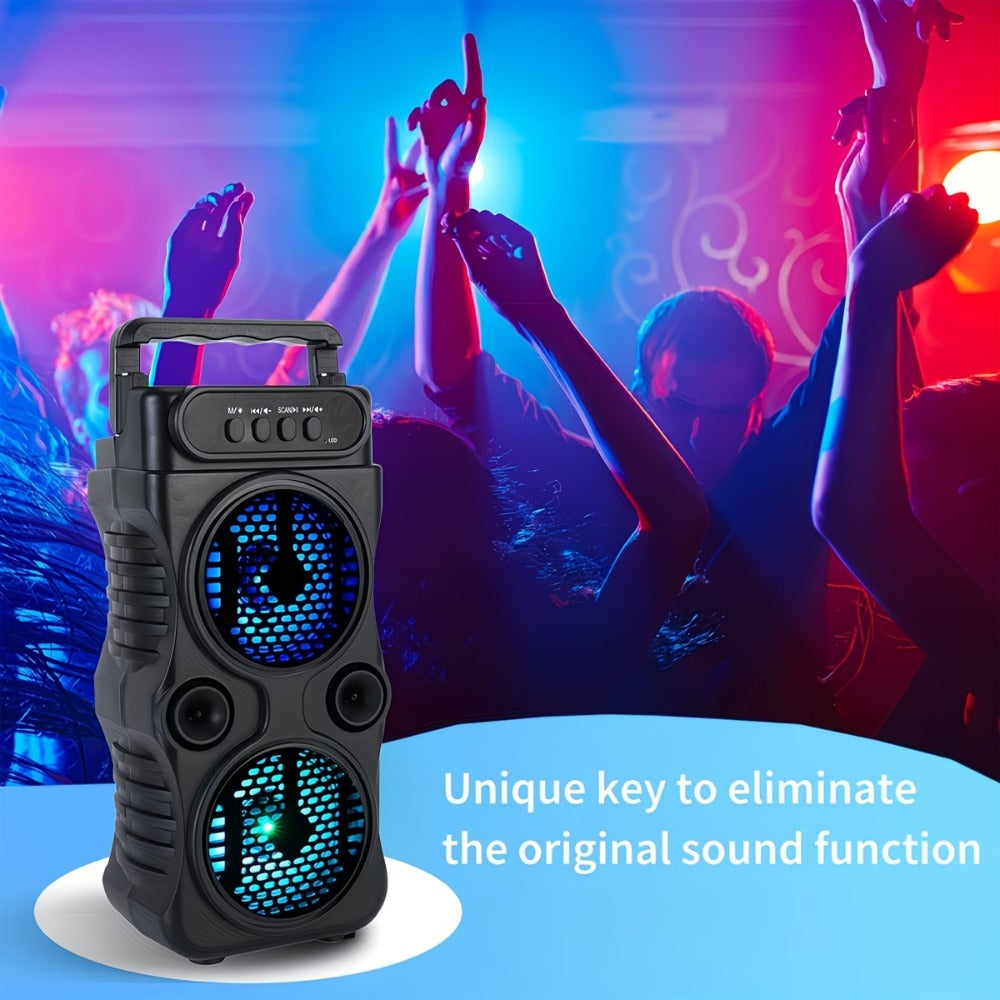 Dual Subwoofer Heavy Bass Portable Wireless Speaker with Colorful Lighting – FM Radio, MP3 Player, Supports Bluetooth, TWS, USB, AUX, TF Card & Microphone Input, Perfect for Home Parties & Holiday Gatherings