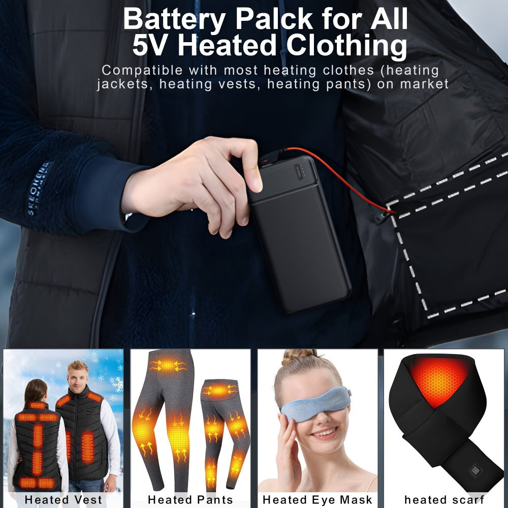 5V Heated Jacket Battery Pack 10000mAh PD 22.5W Quick Charge Portable Power Bank for Heated Vest Heated Gloves Heated Clothes Smartphone Tablet Outdoor Winter Camping Skiing Travel