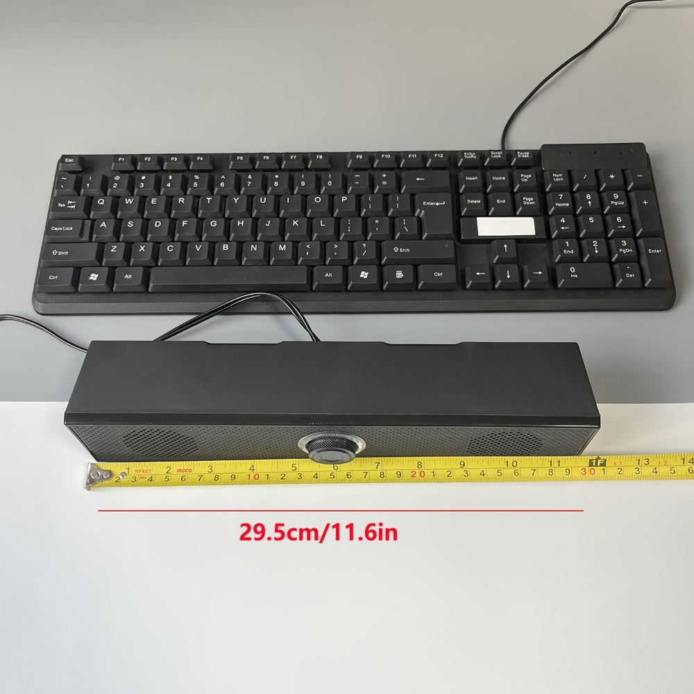 USB Wired Desktop Speaker Bar with 4D Audio Effect & Blue LED - Anti-Magnetic Stereo Sound, 3.5mm AUX Input, Independent Volume Control, for PC Laptop Computer Home Office