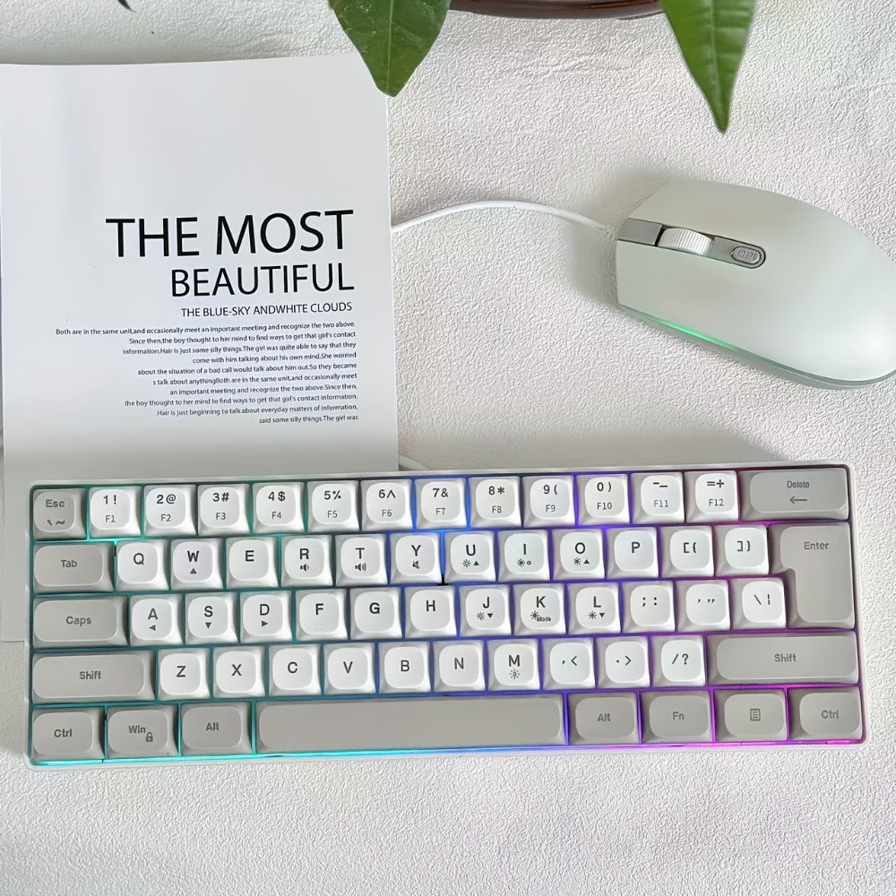 RGB Gaming Keyboard 68 Key Wired Mechanical Feel with RGB Backlight Film Switch Keycap Detachable Cable Compact TKL Layout for Gaming Office PC – 61/68 Key Multi-Color Options (K701)