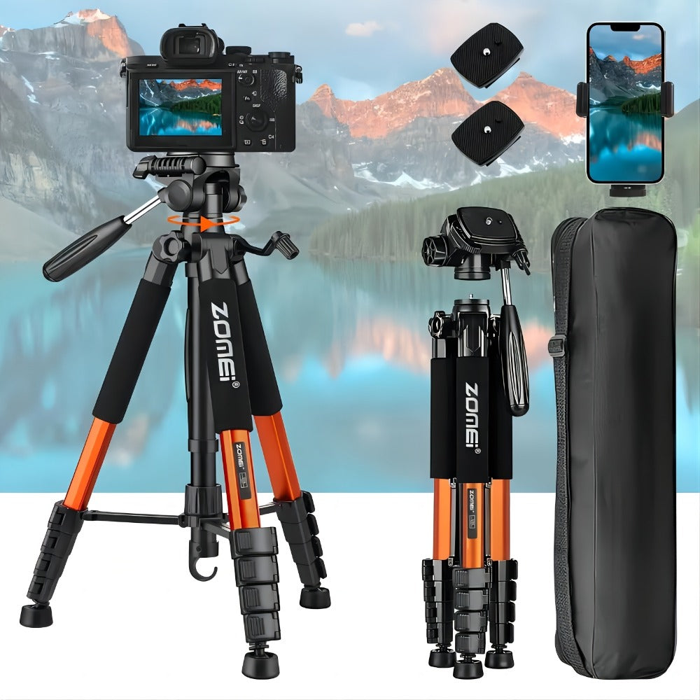 Aluminum Alloy Camera Tripod 65 Inch Heavy Duty Extendable with Phone Clip & Carry Bag – Professional Stand for DSLR SLR Mirrorless Camera Smartphone Projector Spotting Scope Travel Photography