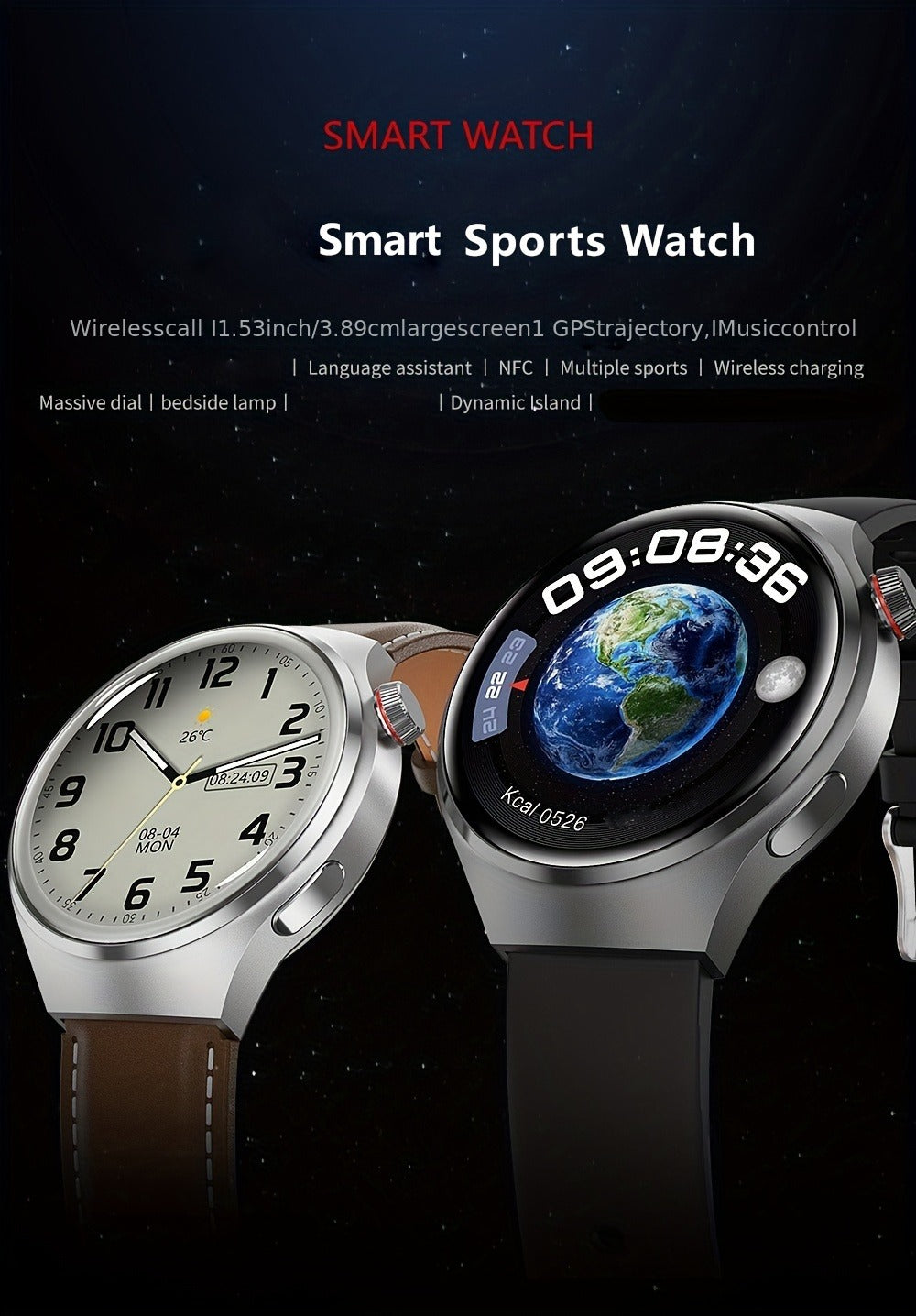 GPS Smartwatch Men with NFC & Multiple Strap Styles – 360×360 HD Screen Wireless Calling GPS Motion Trajectory Sports Fitness Tracker Heart Rate Sleep Monitor Outdoor Watch Black Steel Mesh Faux Leather