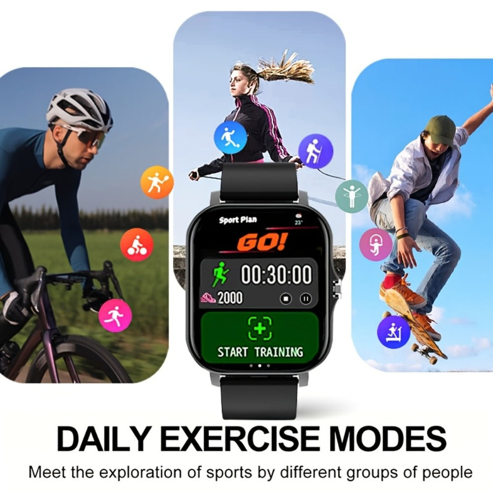 Email Display Smartwatch 1.83" Full Touch – Wireless Calling, Pedometer, Activity Tracker, Multi-Exercise Modes, Dual TPU Strap, USB Rechargeable – Unisex Fitness Watch Pink Silver Black Gold