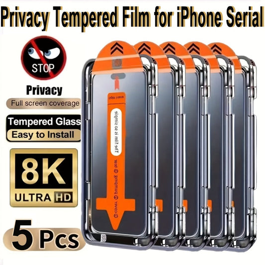 Privacy Screen Protector for iPhone 5-Pack – Dust-Free Cabin Anti-Spy Tempered Glass, Dynamic Island Compatible, Full Cover, Anti-Scratch, Anti-Fingerprint, iPhone 16 Pro Max / 16 Plus / 15 Plus / 12 Pro / XS Max