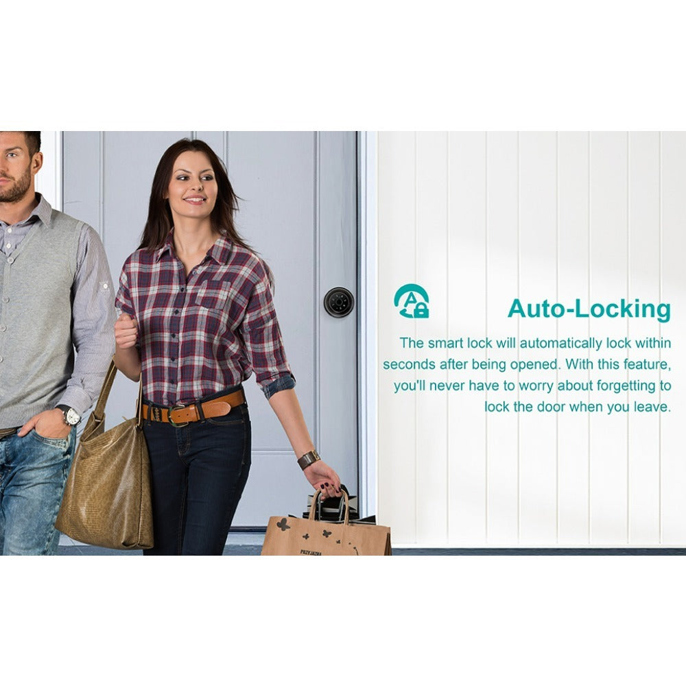 Biometric Handle Lock 5-in-1 Keyless Entry with Fingerprint, App, IC Card, Password & Backup Key – Silent Mode, Anti-Peep Keypad, Electronic Smart Door Handle for Bedroom Apartment Interior Door
