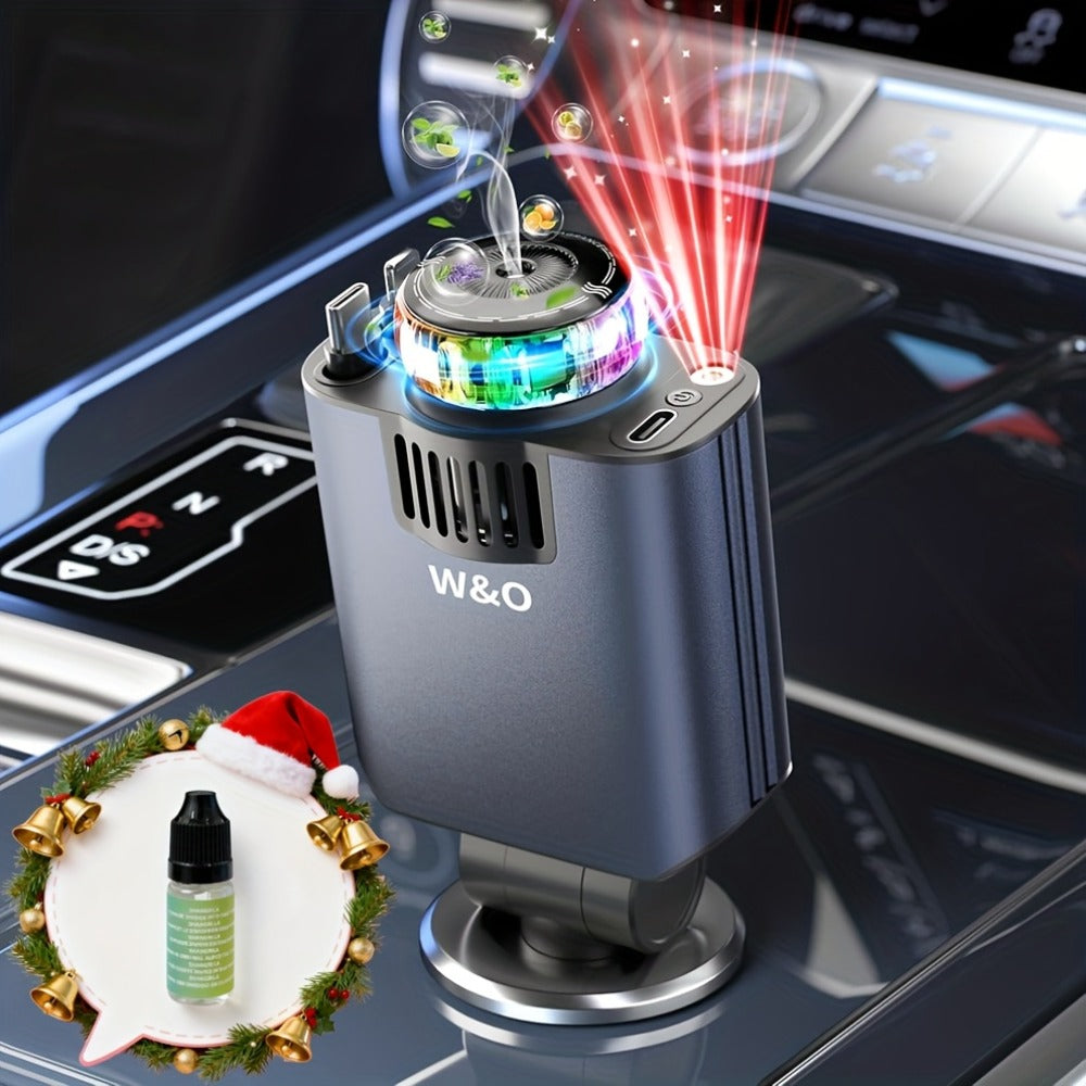 Car Charger with Perfume 3-in-1 Fast Charging AromaRelax Starlight Projector Retractable Cable USB-C & Lightning for iPhone 16 15 14 13 12, Samsung Galaxy Android – Blue Red, Flower Heart Shangri-la Cologne Styles