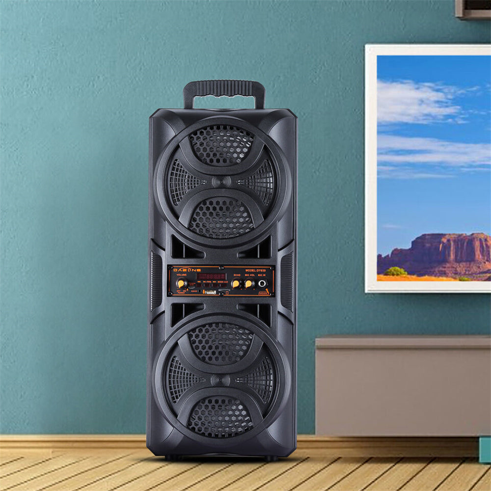 Portable Karaoke Bluetooth Speaker with Wheels & Microphone – Party DJ Sound System Dual 6.5" Woofer LED Lights FM AUX TF USB TWS Rechargeable Outdoor Speaker