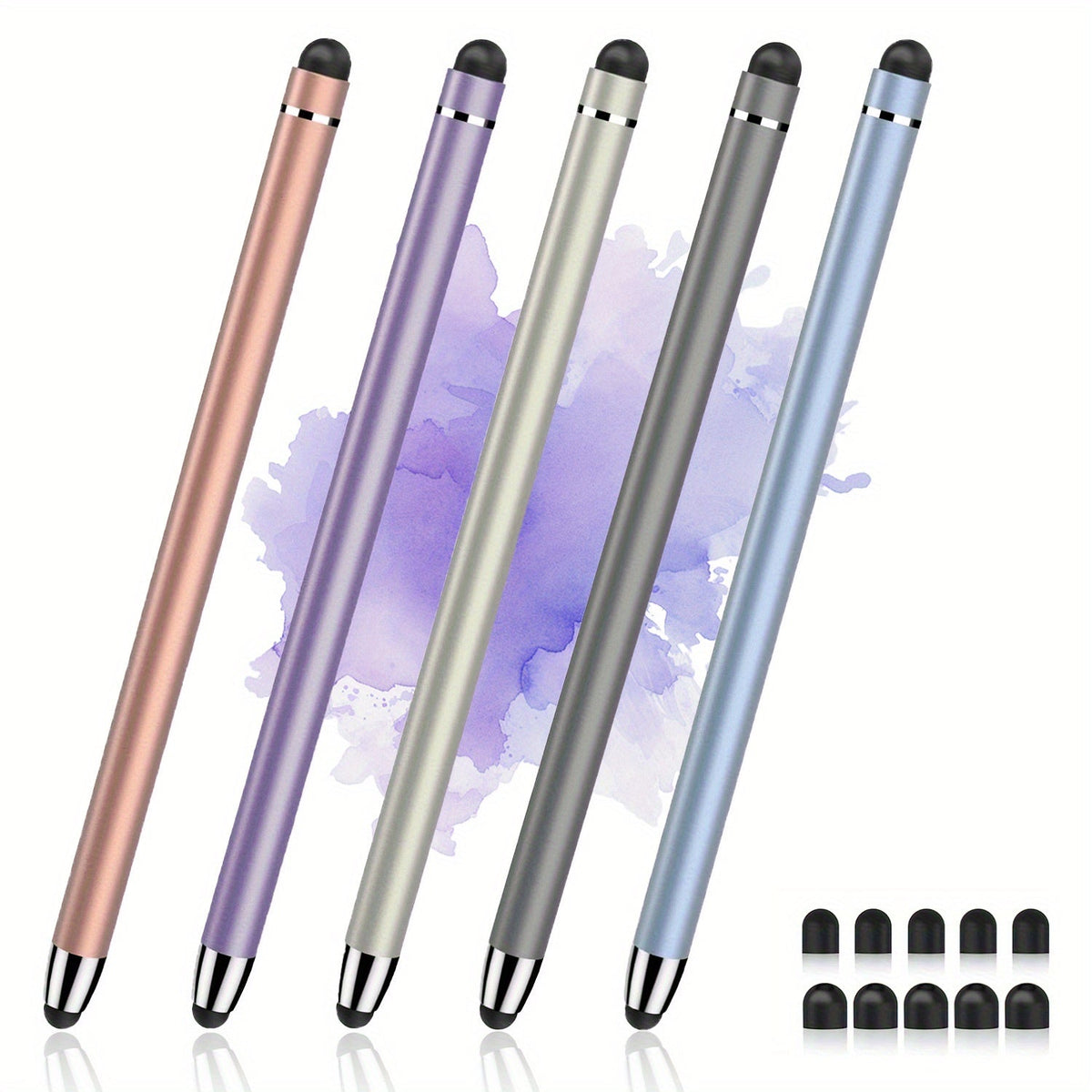 2-in-1 Stylus Pen Set for Touch Screens, 5 Pens + 10 Replacement Tips, High Precision Universal Stylus Compatible with iPhone, iPad, Android Tablets & All Touchscreen Devices