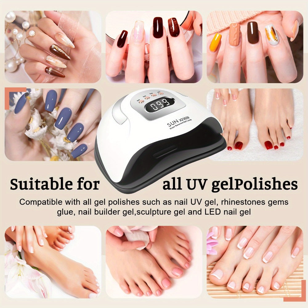 380W LED Nail Lamp Auto Sensor LCD Timer 4 Timing Modes 81 LED Beads Fast Gel Curing USB Powered One-Touch Button Low Heat Mode Home Salon Manicure Pedicure All Gel Polish