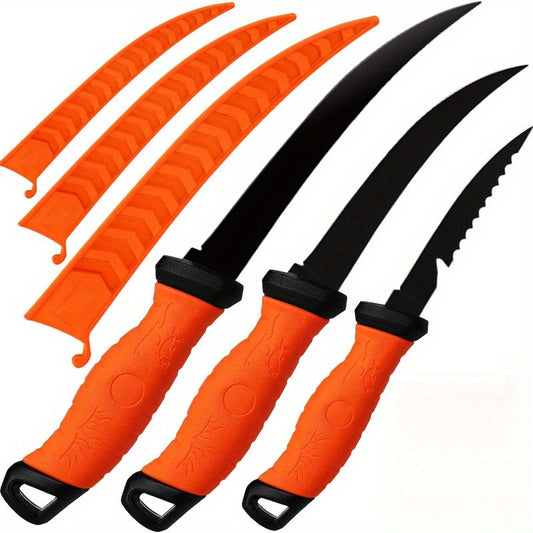 Fillet Knife Set, 3-Piece Stainless Steel with 4.5, 5.5 and 6.5-Inch Blades, Green