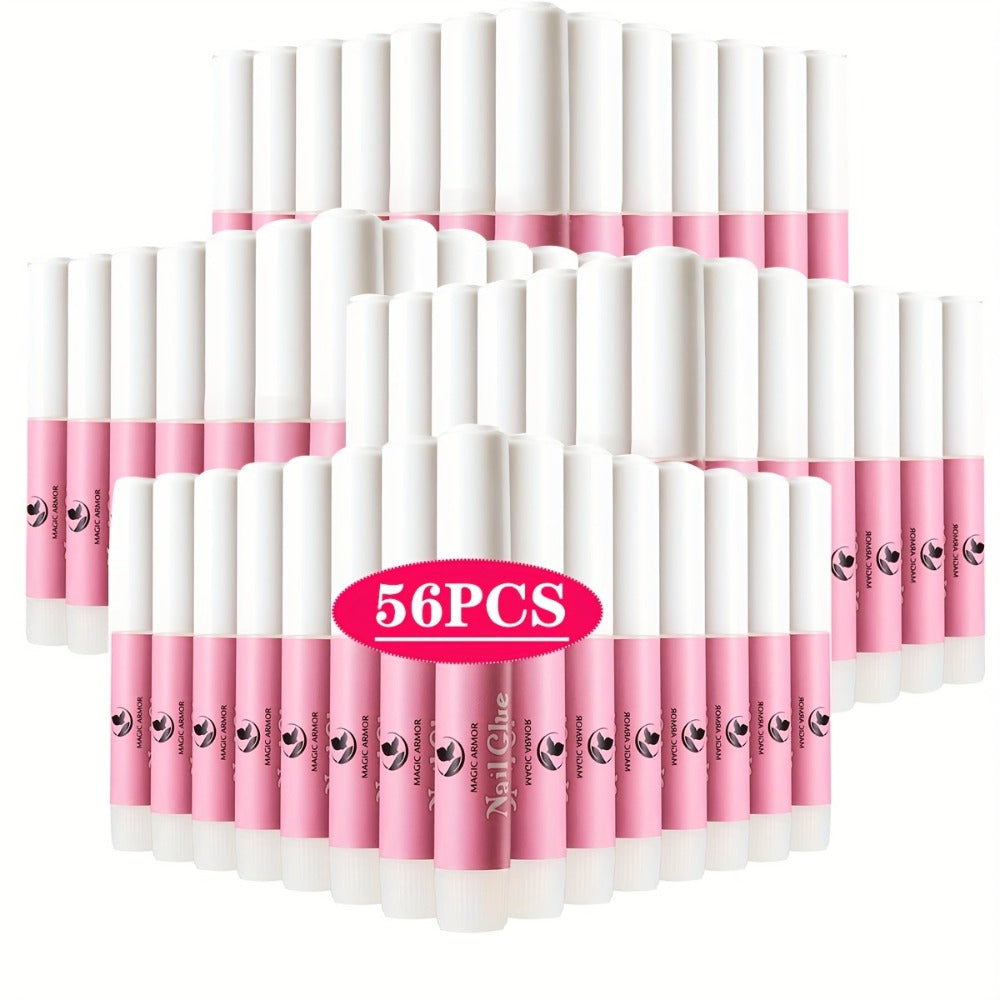 Nail Bonding Gel 56pcs Bulk Pack Strong Instant Adhesive for Press On Nails Acrylic Tips — Fast Dry Long-Lasting Clear Liquid Nail Glue for DIY Manicure Pedicure Nail Sticker Home & Salon Women