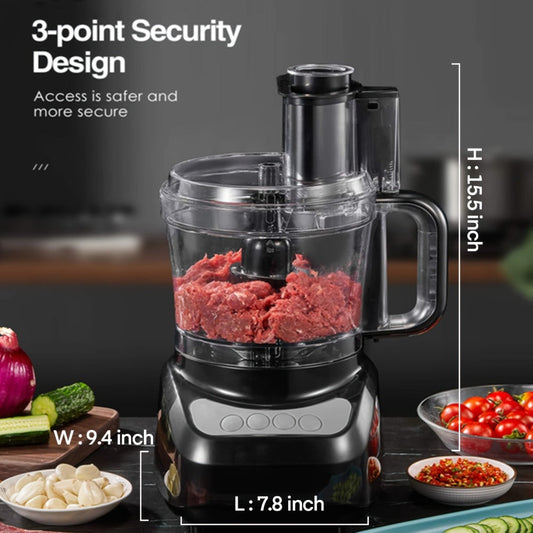 Food Processor with 12-Cup Bowl for Chopping, Slicing, Shredding and Dough, Black